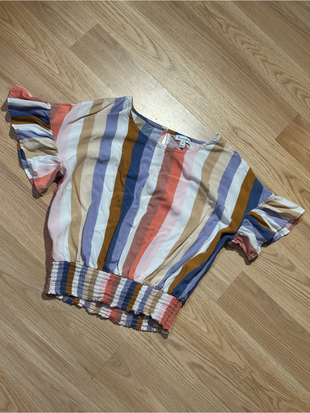 Love, Fire | Striped Short Sleeve Smocked-Hem Top